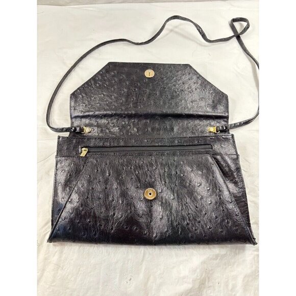 Vintage Bueno Envelope Shoulder Bag Black Faux Ostrich - Picture 8 of 12